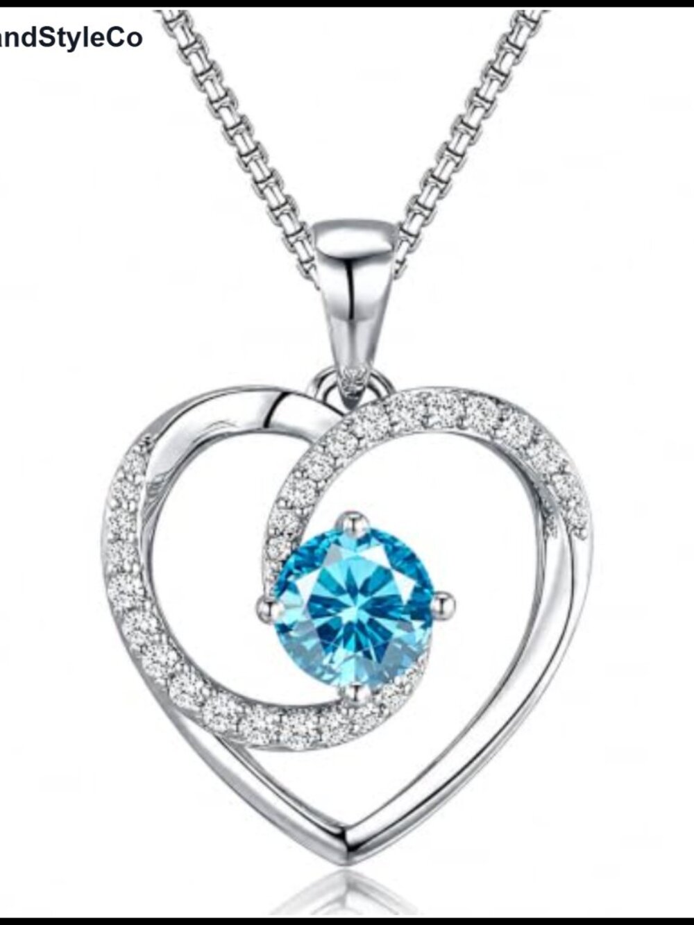 18K White Gold Plated Double Heart Birthstone Pendant Necklace for Women, Gift